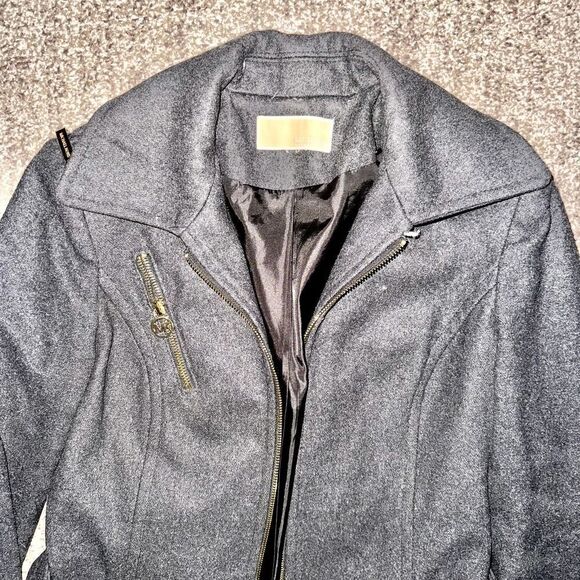 Michael Kors Women's Grey Wool Blend Gold Zipper Front Coat Jacket - Picture 8 of 10